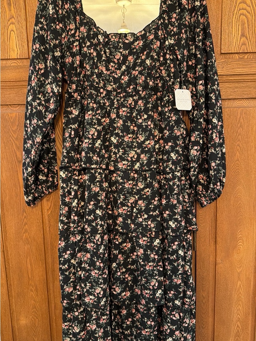 Altar'd State Black Maxi Dress with Pink Floral Print